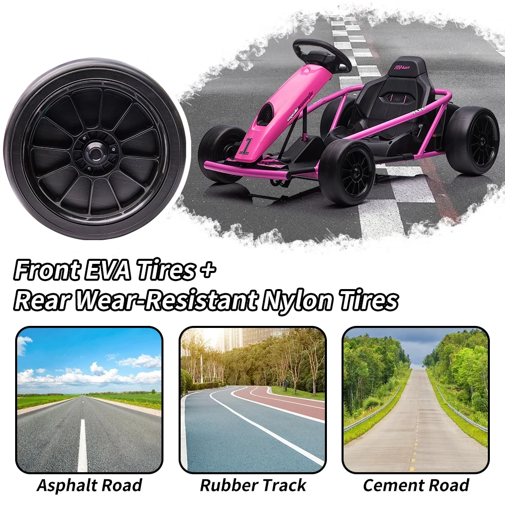 Kojooin Go Kart for Kids,24V Battery 300WX2 Motors Pedal On Foot Go Cart,8MPH High Speed Drifting Car with Slow Start Function,Rose red - Image 4