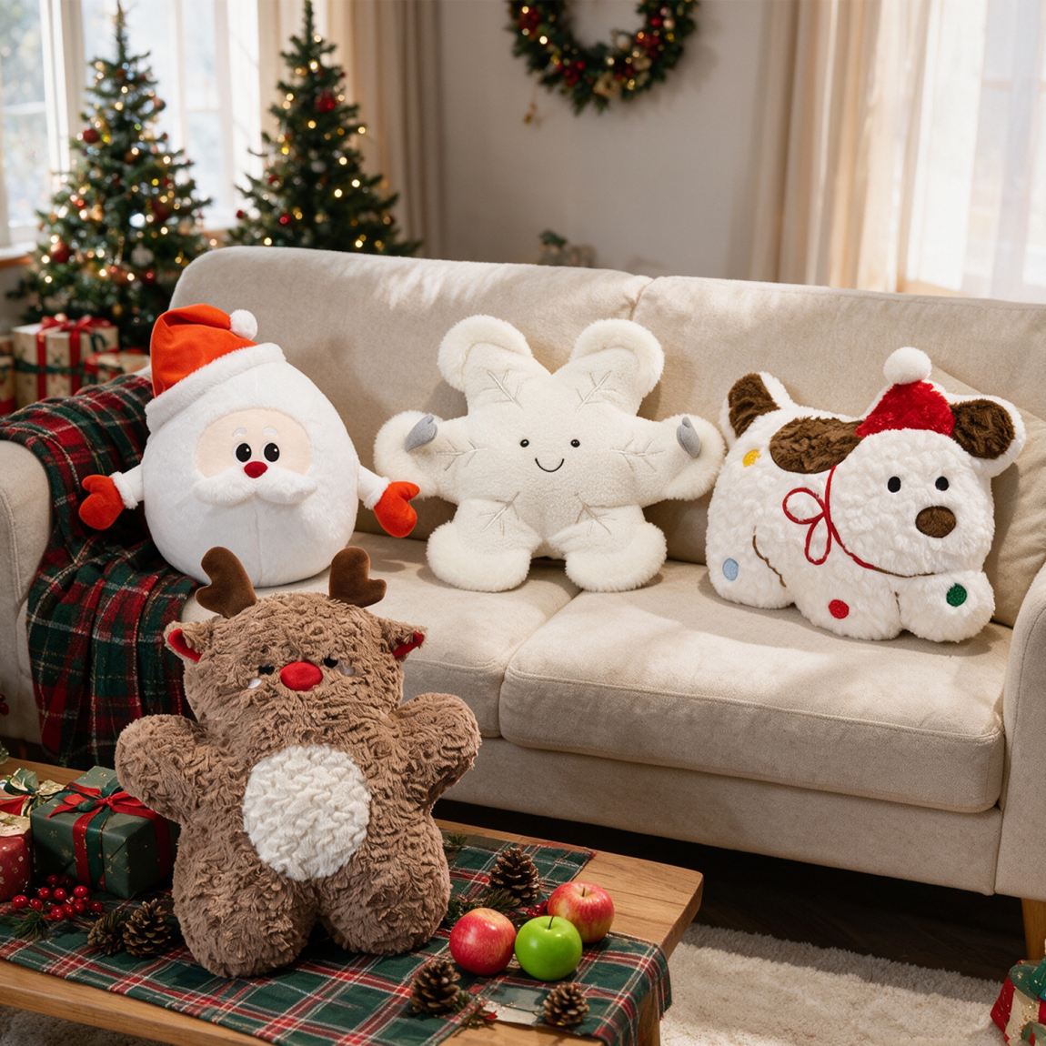 Sherpa Reindeer Shaped Plush Pillow