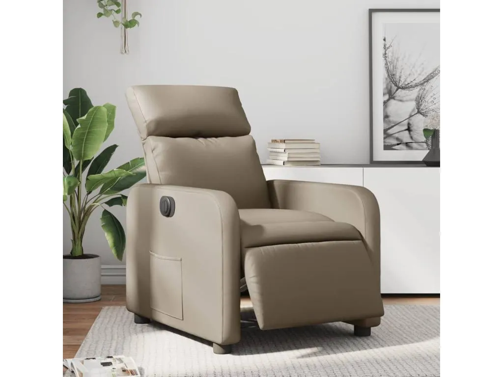 Sillón reclinable eléctrico de cuero sintético color capuchino
