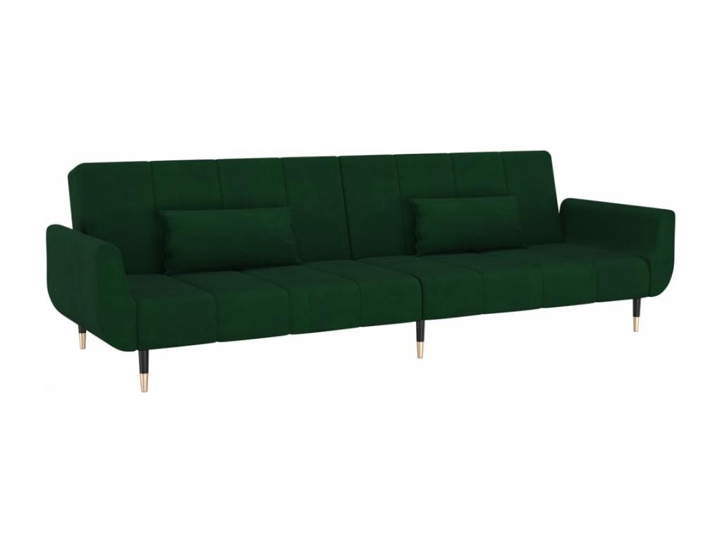 Sofá cama de 2 plazas con dos cojines terciopelo verde oscuro