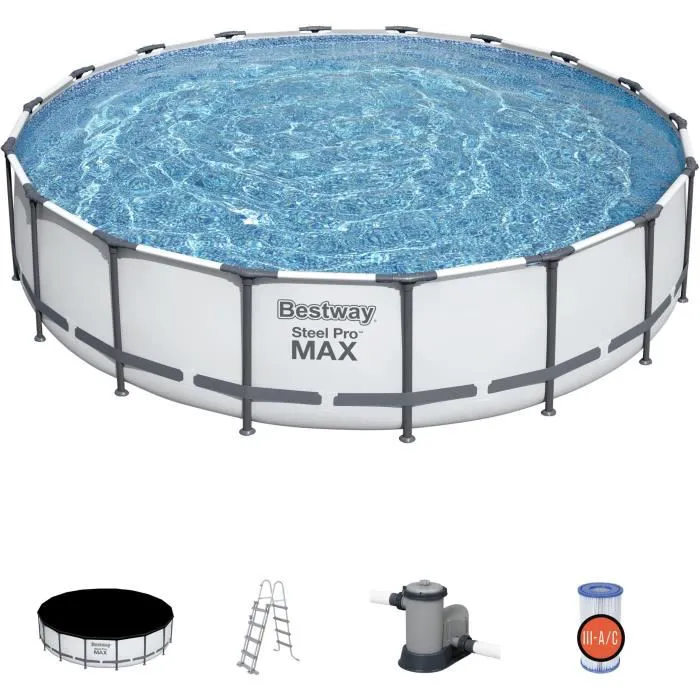 WAYFAIR Kit Piscine Hors Sol Tubulaire BESTWAY - Steel Pro Max"- 549 X 122 Cm - Ronde (Avec Filtre À Cartouche, Une Bâche Et Une Échelle)