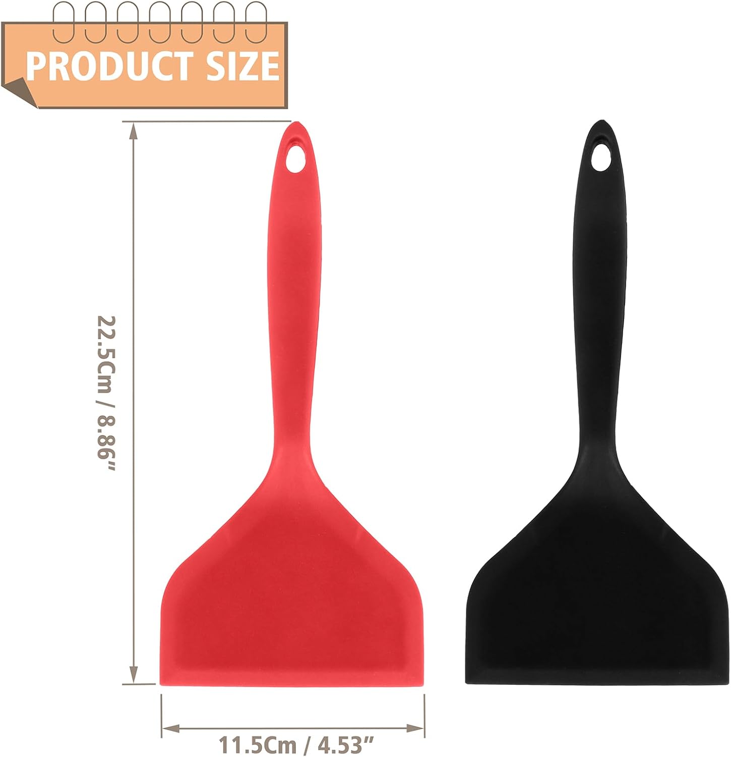 2Pcs Silica gel Wok Spatula,Wide Pancakes Spatula, Nonstick Heat-Resistant Pancake Shovel with Short Handle for Cooking, Baking and Stir-Fry (Black & Red,Style 1)
