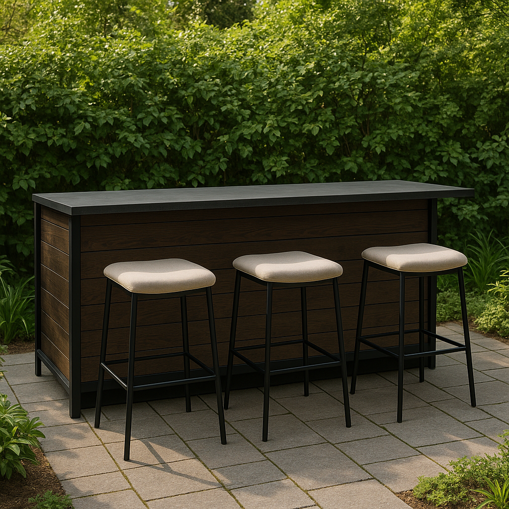 Bar de jardín Marrón y Negro Madera y Acero Terraza Exterior 135x55x105 cm