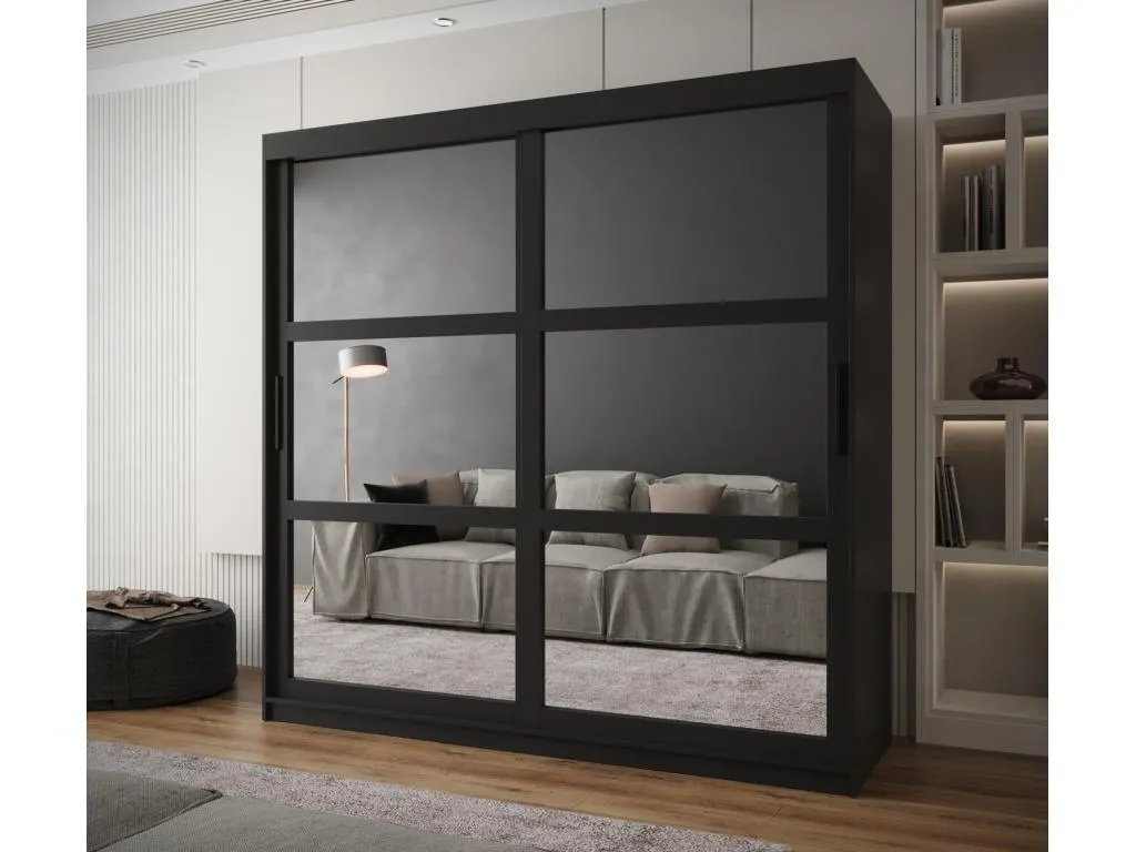 ARMARIO MIROR DE PUERTAS CORREDERAS 200/200/62 2 puertas (negro) tzoj63449