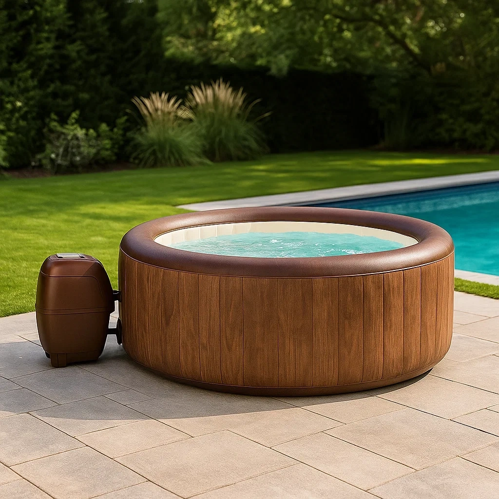 Spa hinchable,redondo,4 personas,material PVC,color marrón/beige,fácil instalación diámetro 180x70 cm - u1TYgkCi27T1