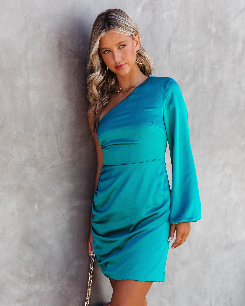 Venus Satin One Shoulder Mini Dress - Teal - FINAL SALE - Se7enfashion