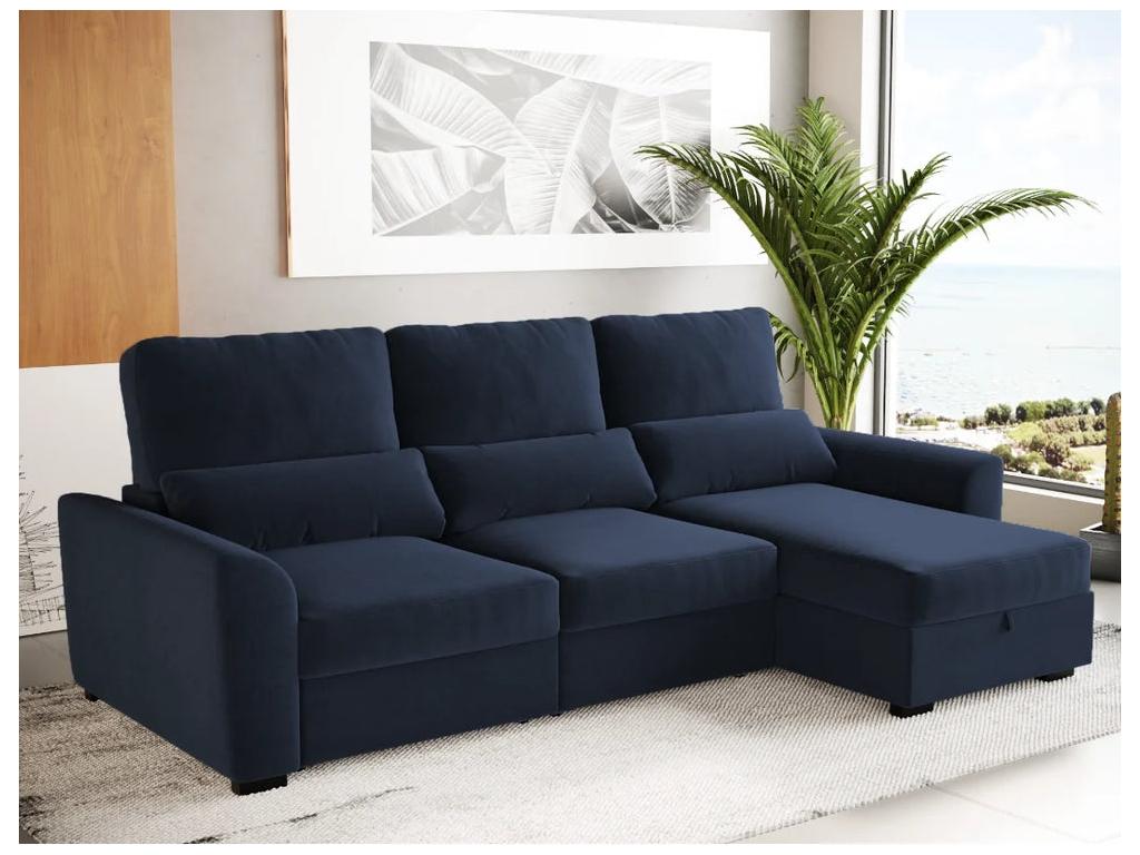 Sofá chaise longue 3 plazas reversible poliéster azul