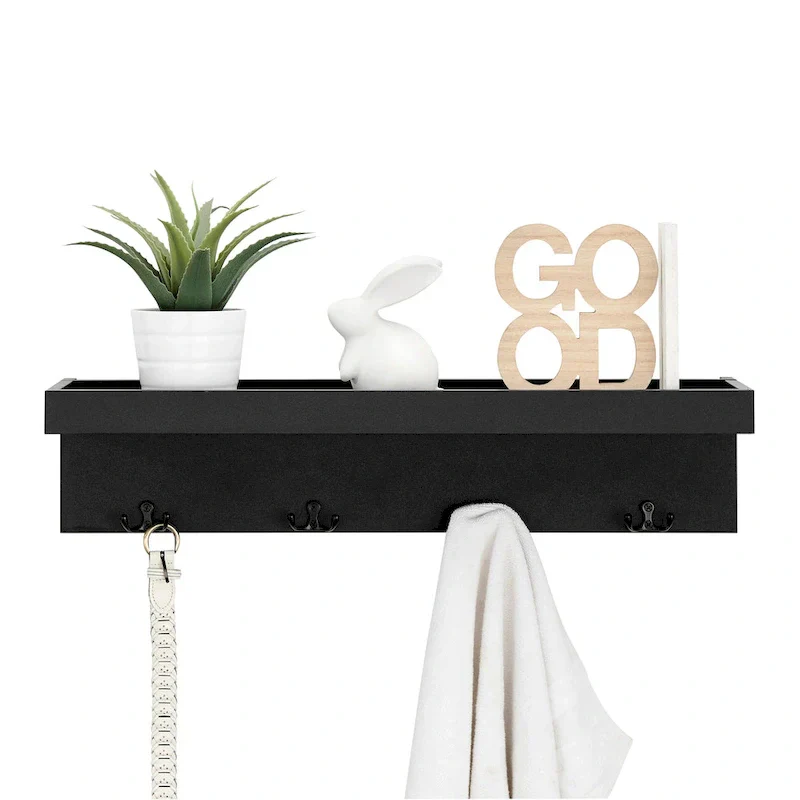 Danya B. Wall-Mounted Coat Rack with Decorative Ledge Shelf and Hooks for Entryway