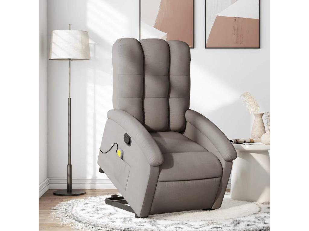 Sillón reclinable de masaje elevable tela gris taupé