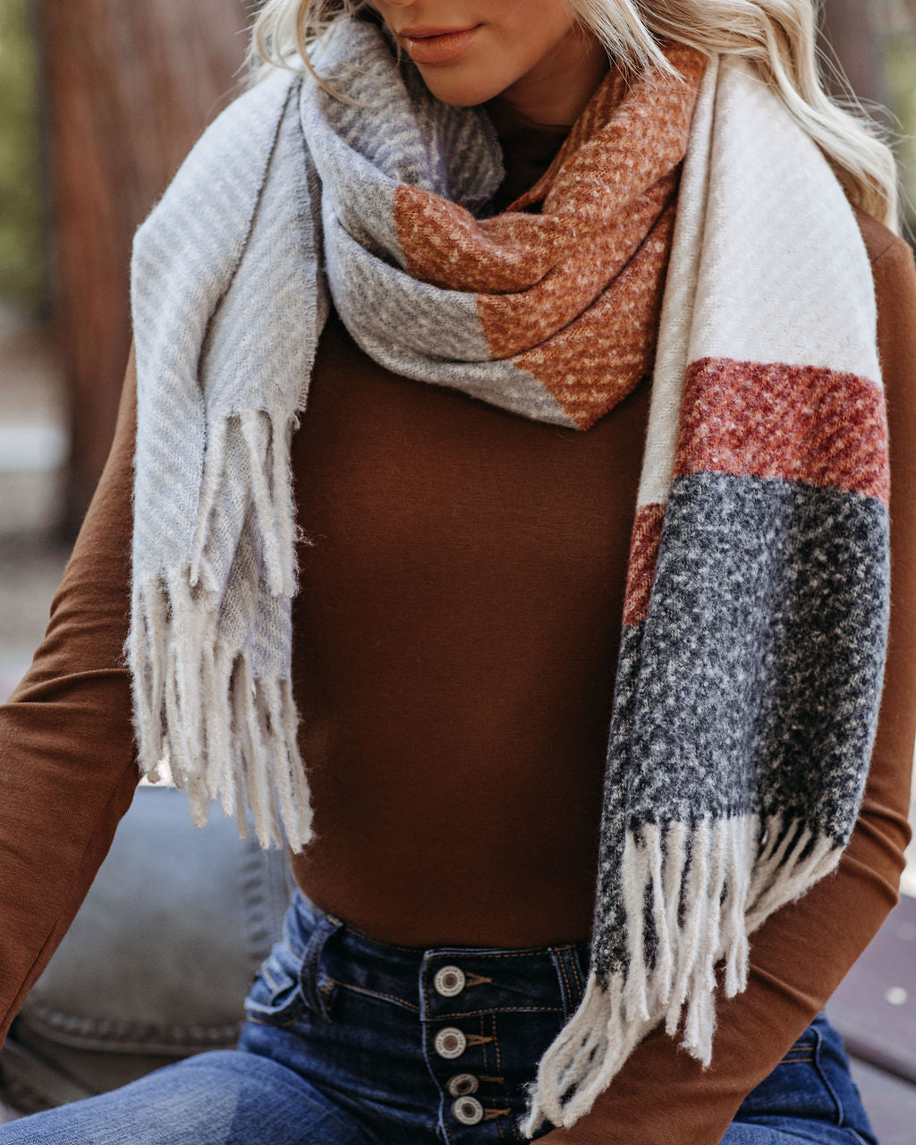 Zabel Striped Fringe Scarf - Se7enfashion