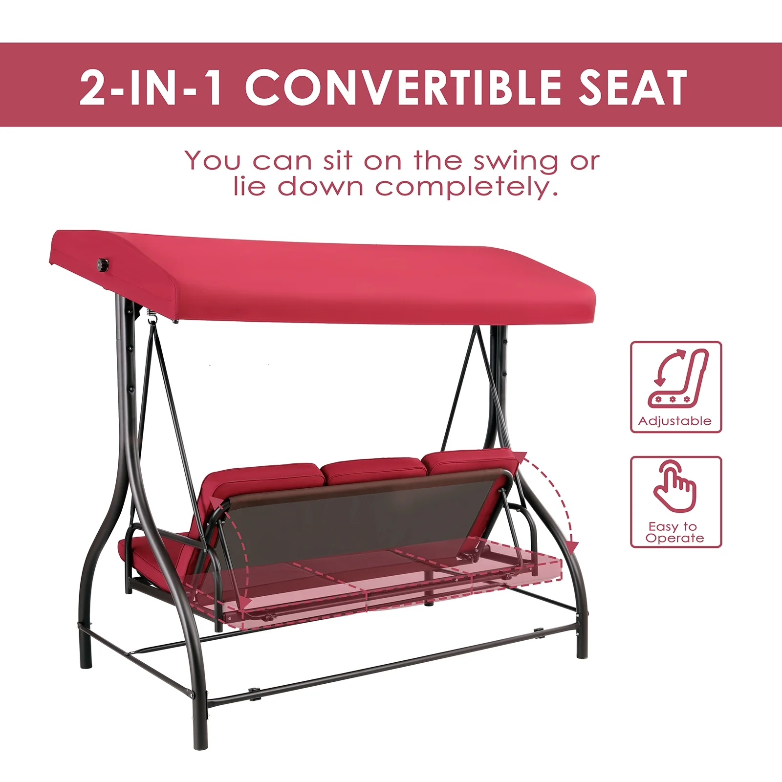 Arlopu 3 Person Porch Swing Outdoor Converting Canopy Swing Glider with Canopy - Image 28
