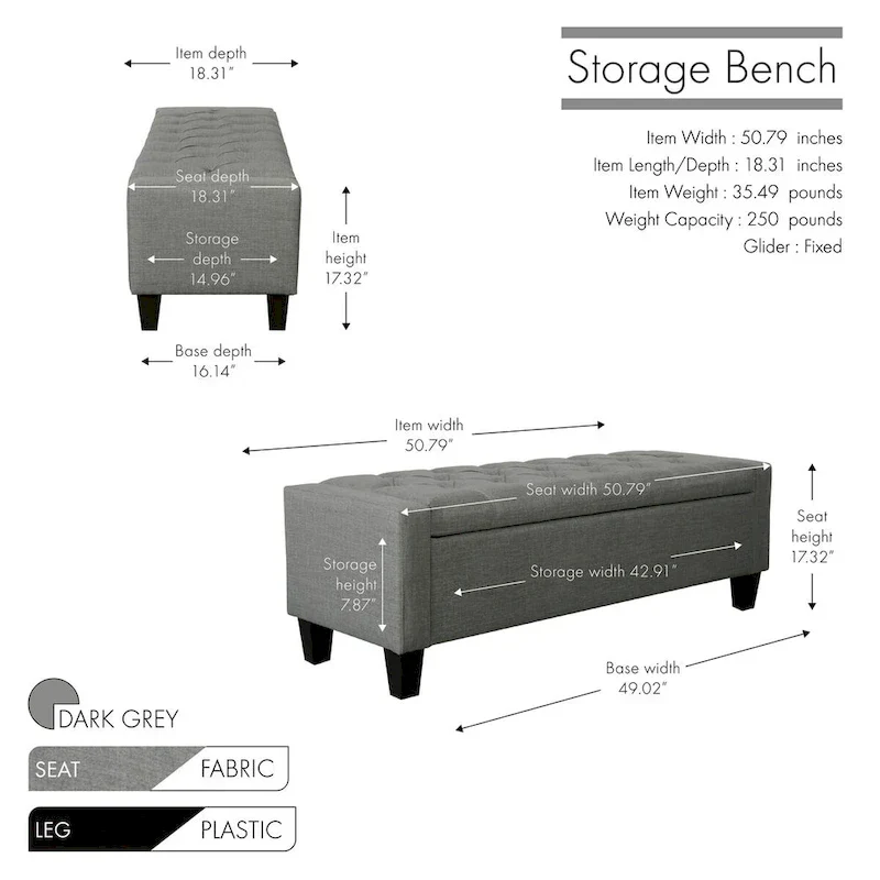 Porthos Home Wren Upholstered Button-Tufted Storage Bench