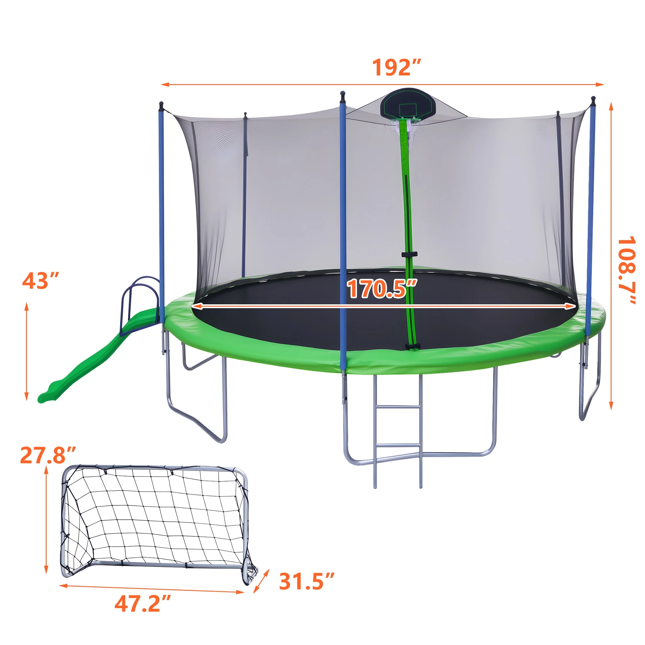 12FT Trampoline with Slide, Swings, SEGMART Recreational Trampoline with Basketball Hoop and Ladder, Heavy Duty Outdoor Backyard Trampoline with Net for Kids and Adults, Green - Image 21