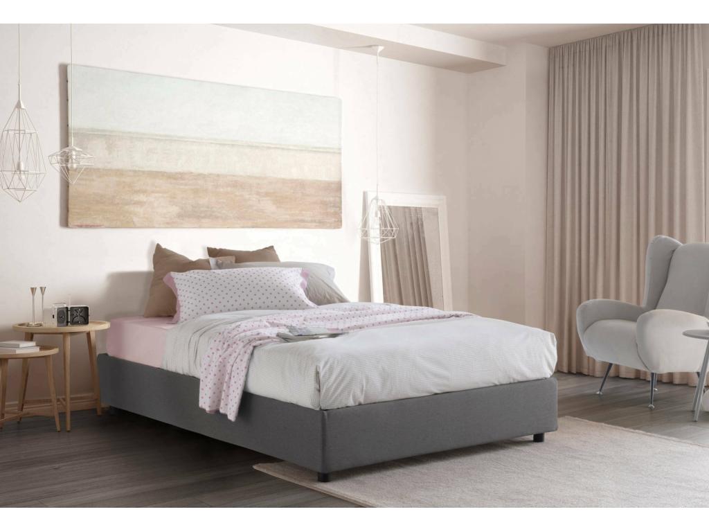 Cama doble Gioia, Cama contenedor con revestimiento de tela, 100% Made in Italy, Apertura frontal, con colchón de 140x200 cm incluido, Gris
