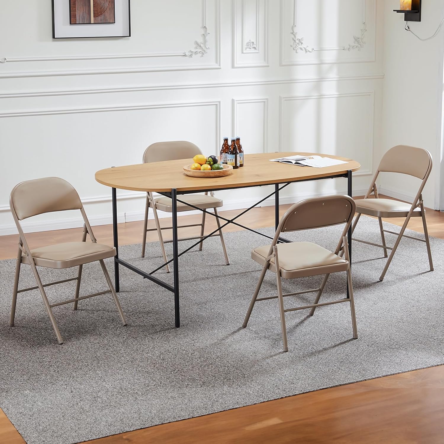 Sweetcrispy Folding Chair 12 Pack, Leather Padded Folding Chairs, Sturdy Metal Foldable Chairs