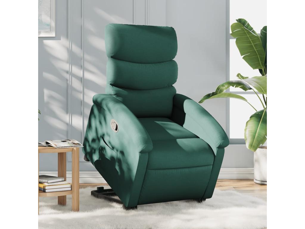 Sillón reclinable elevable tela verde oscuro