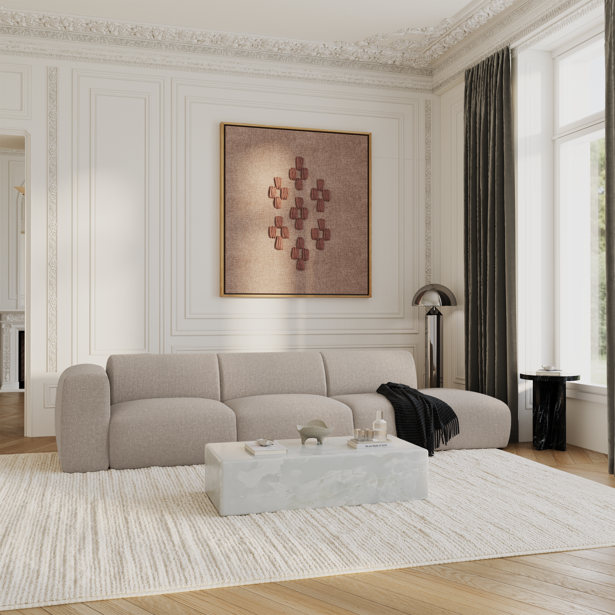 Rechte bank MYRA 5 personen Geweven stof Beige