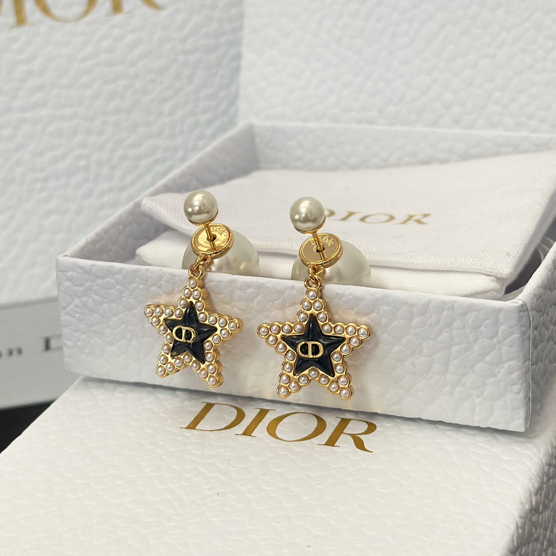 Dior Black Star Pearl Earrings - Original Replica Club