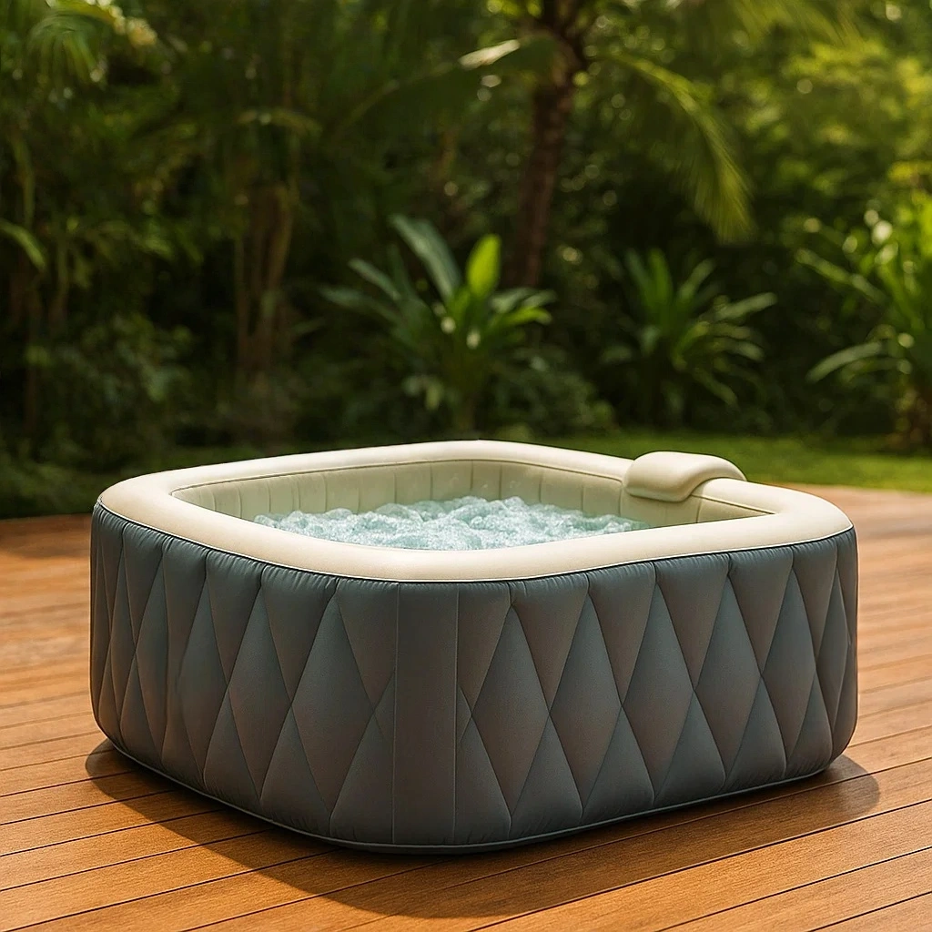 Spa hinchable,cuadrado,4 personas,material PVC,color gris y blanco,fácil de montar,180x180x70 cm - 2A6fLoX3EBvV