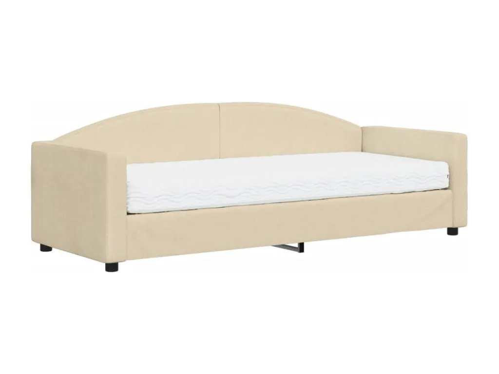 Sofá cama con colchón tela crema 80x200 cm