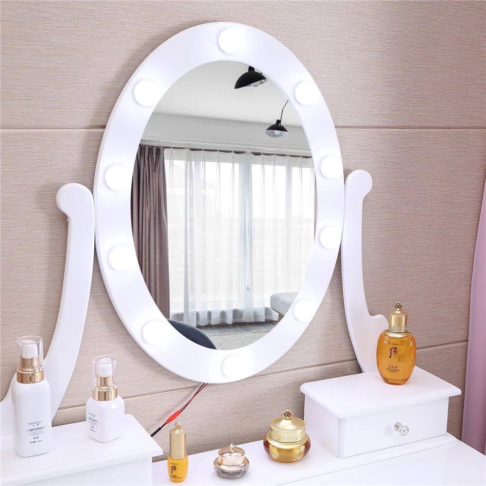 Ktaxon Vanity Table 10 LED Lights, 5 Drawers Makeup Dressing Desk with Cushioned Stool Set,Bedroom Vanities Set White - Image 11