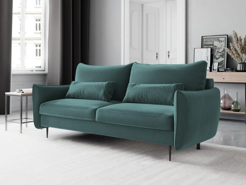 Hogarsens - Sofá cama con baúl de almacenaje Hogarsens 3 plazas de terciopelo petróleo - 222x105x90cm