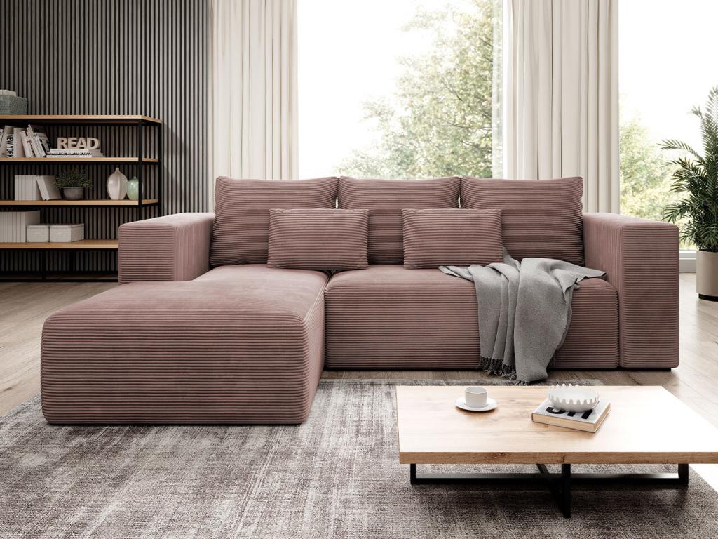 Sofá rinconero Arvada 116, Rosa, Función de descanso, Caja de ropa de cama, 255x161x91cm