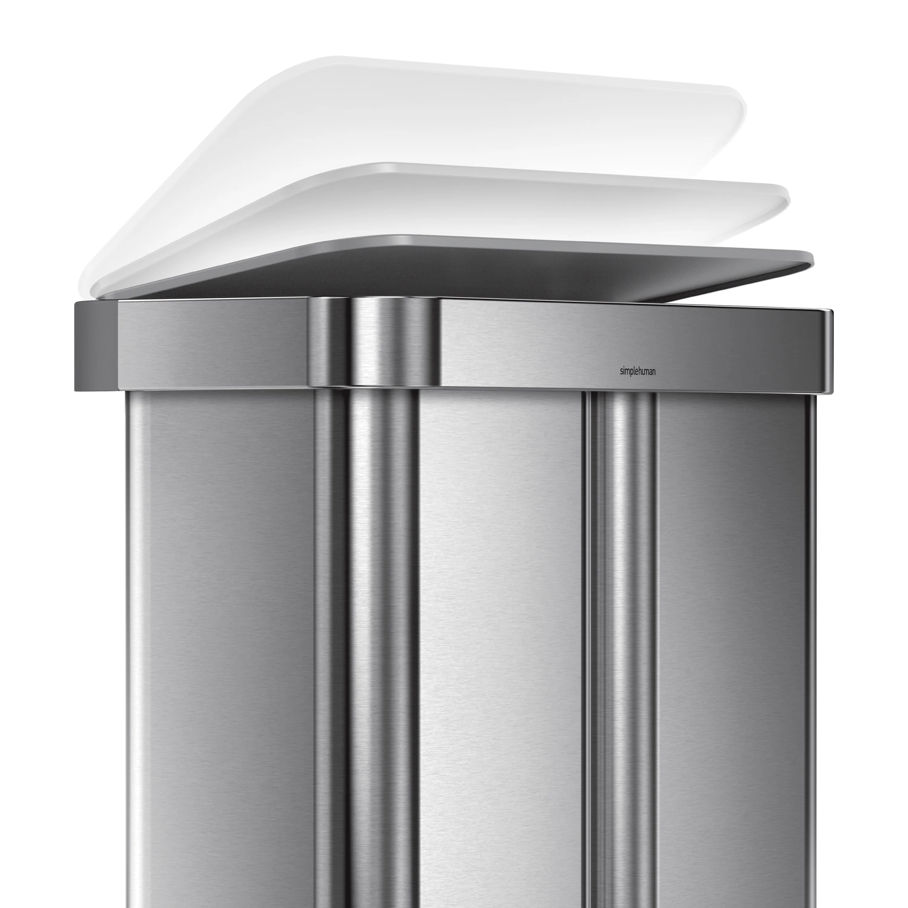 simplehuman 58 Liter / 15.3 Gallon Rectangular Dual Compartment Recycling Step, Brushed Stainless Steel with Soft-Close Plastic Lid Kitchen Trash Can - Image 4