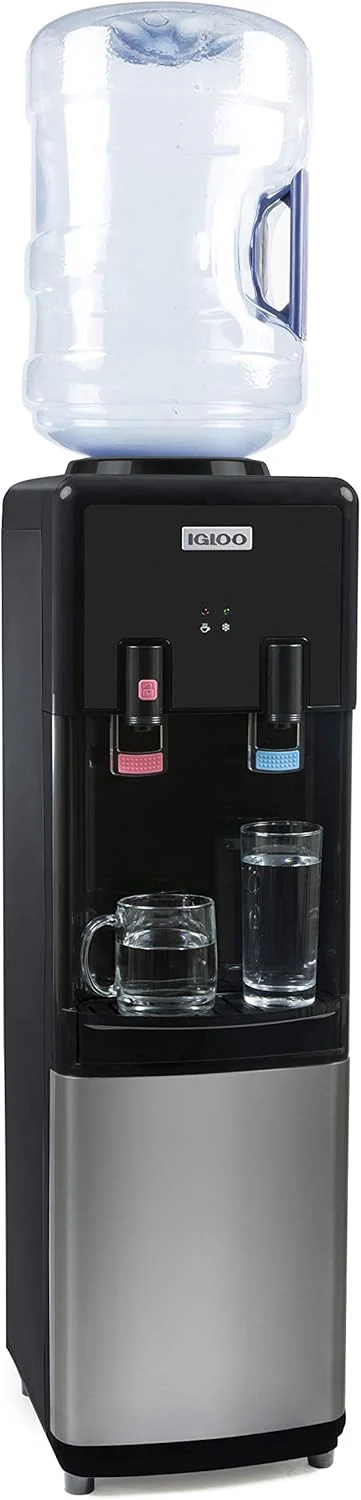 Igloo Top Loading Water Cooler Hot Cold Dispenser Black Stainless Steel