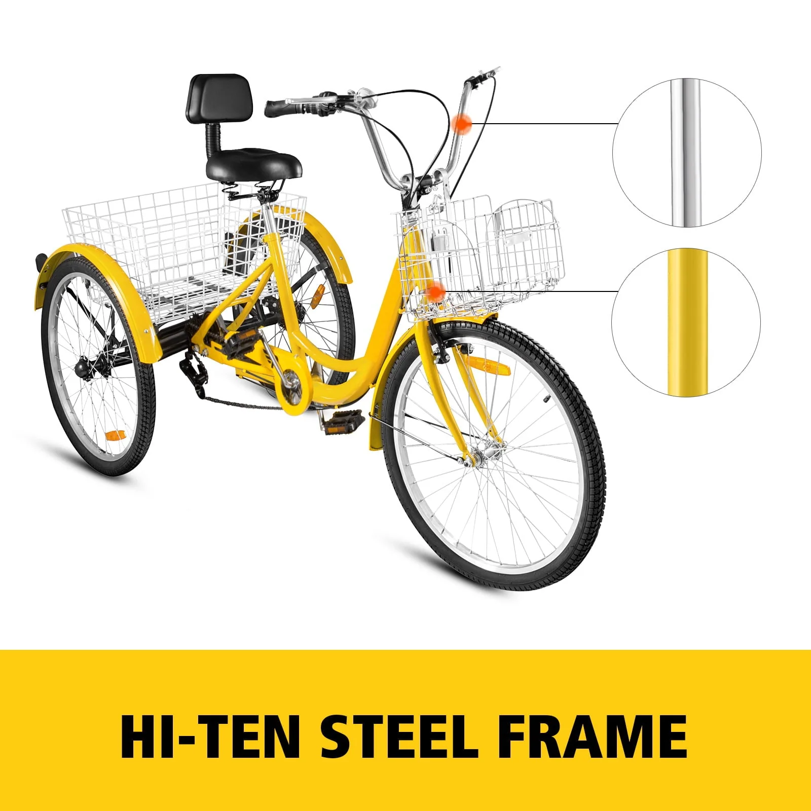 VEVOR 24"Adult Tricycle 7-Speed Three Wheel Bike Cruise Bike ,Seat Adjustable Trike with Bell, Brake System and Basket Cruiser Bicycles Size for Shopping - Image 7