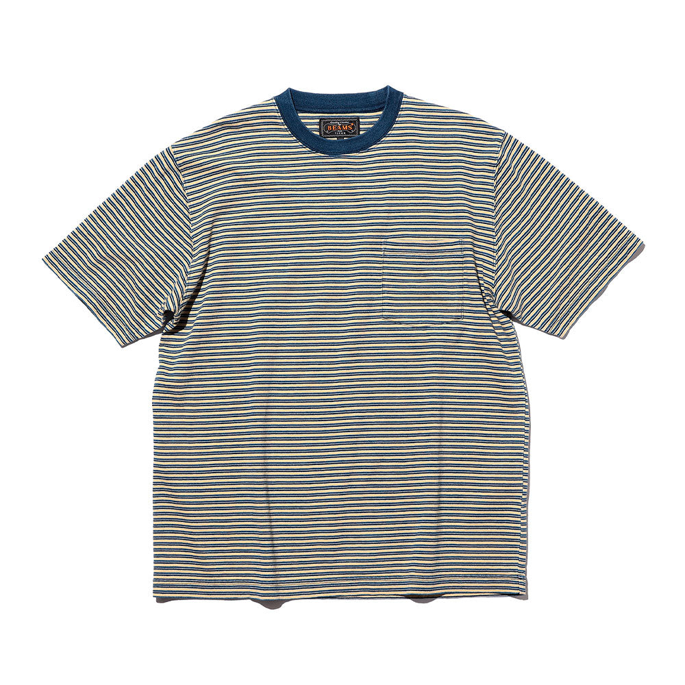 Beams Plus - T-shirt Indigo à rayures - Jaune