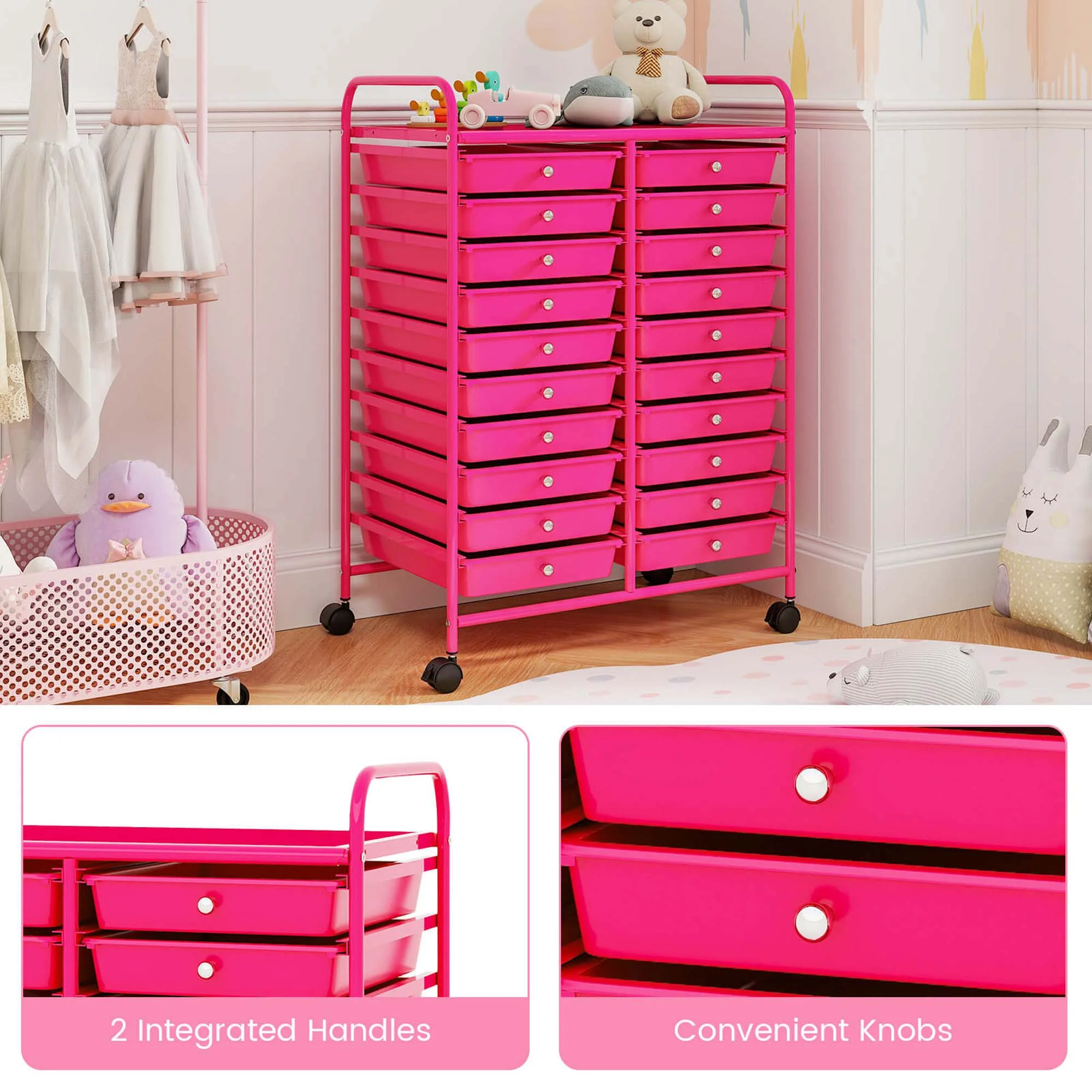 Costway 20 Drawer Rolling Storage Cart Tools Scrapbook Paper Office School Organizer Yellow - Image 53