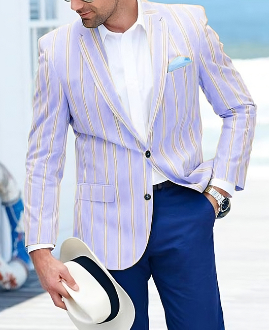 Casual Vertical Stripe Lapel Collar Loose Two Button Blazer