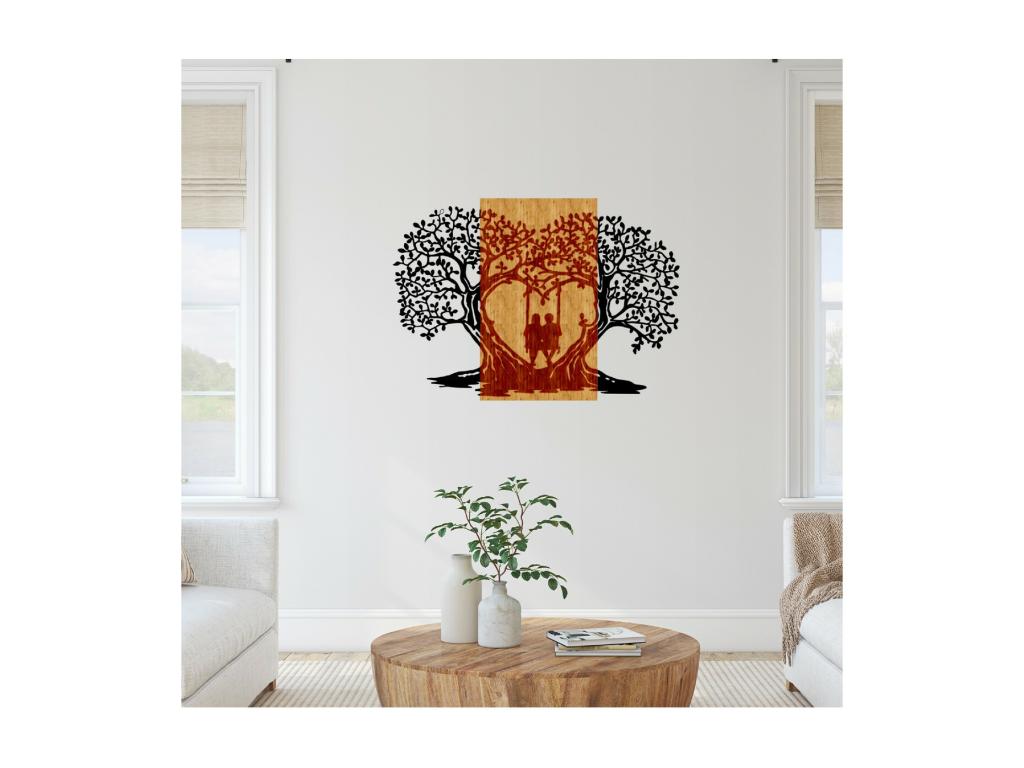 Decoración de Metal y Madera Árbol 16, Madera, 70x1,8x50 cm, Casaplu