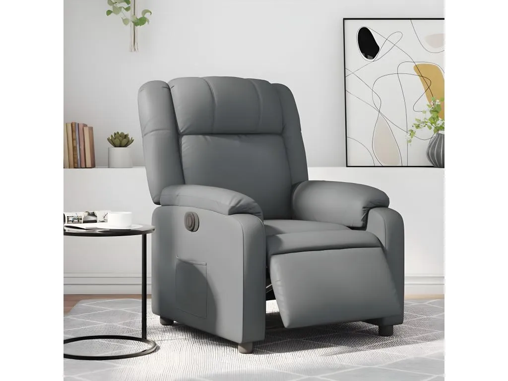 Sillón reclinable eléctrico de cuero sintético gris