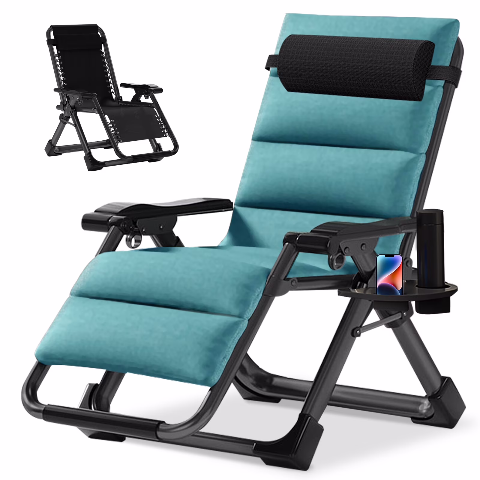 NAIZEA Outdoor Zero Gravity Chair Camping Recliner Lawn Recliner, Reclining Patio Lounger Chair, Folding Portable Chaise with Detachable Soft Cushion, Cup Holder, Headrest - Image 3
