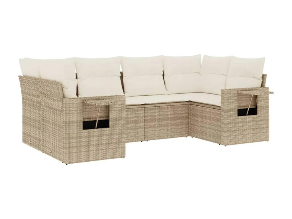 Juego de sofás jardín con cojines 6 pzas ratán sintético beige EDYN35564