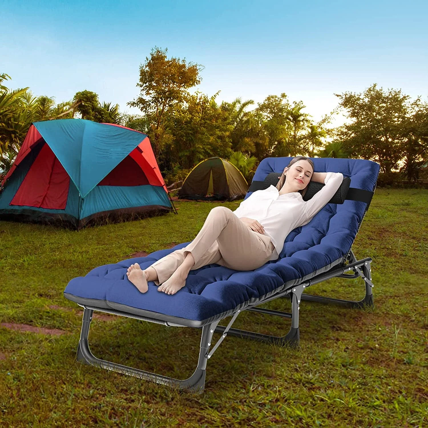 Slsy Folding Lounge Chair, 5-Position Adjustable Outdoor Reclining Chair, Folding Sleeping Bed Cot, Folding Chaise Lounge Chair for Pool Beach Patio Sunbathing - Image 8