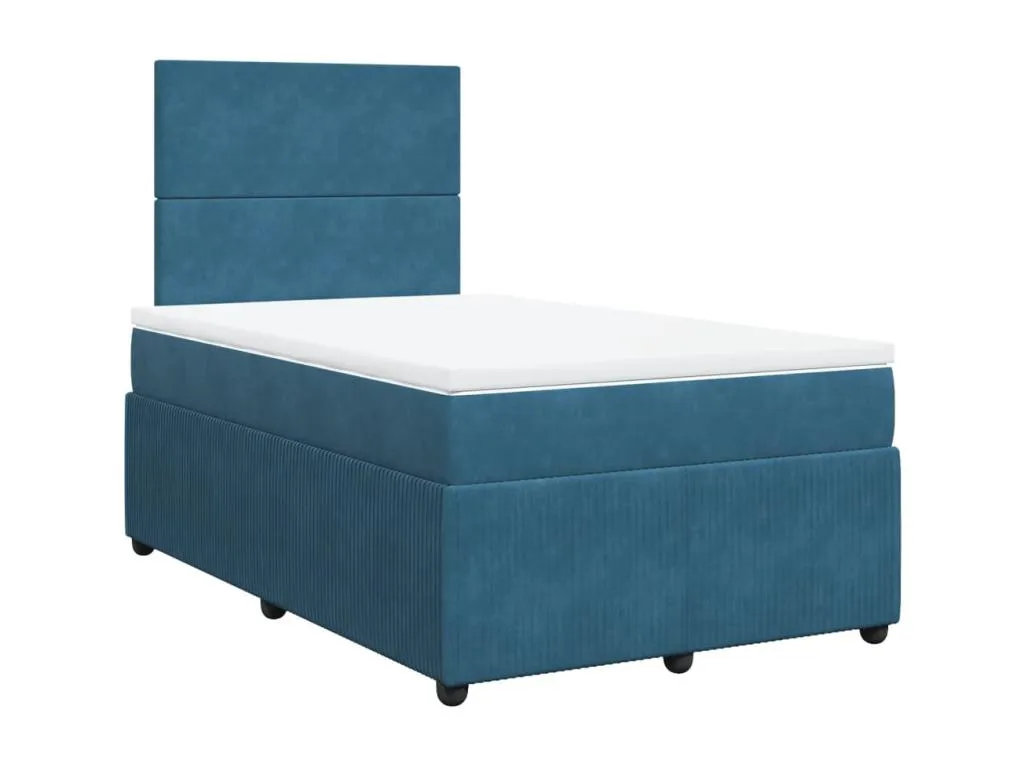 Cama box spring con colchón terciopelo azul oscuro 120x190 cm mvo3520047