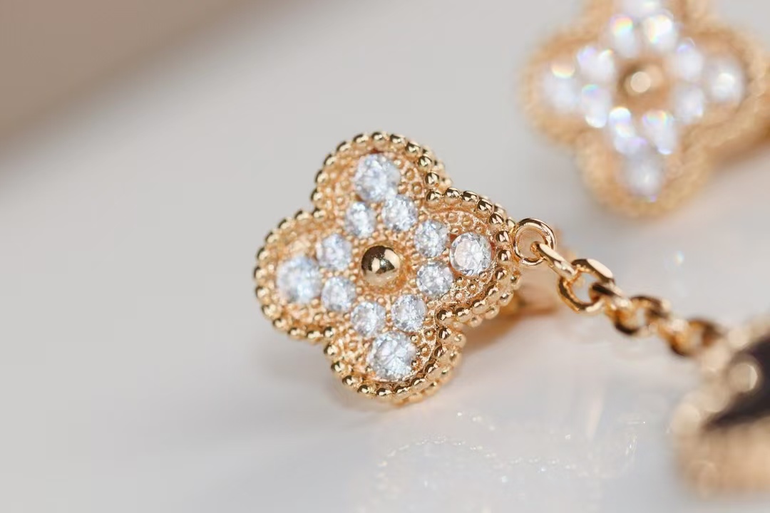 VCA Grey Mother of Pearl Magic Alhambra Earrings 2 Motifs - Original Replica Club