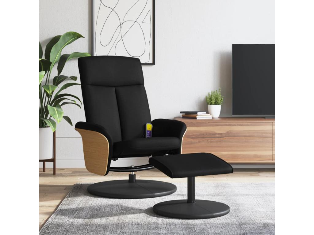 Sillón reclinable de masaje con reposapiés tela negro