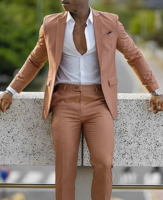 Casual Plain Pocket Notch Lapel Blazer & Pants 2Pcs Set