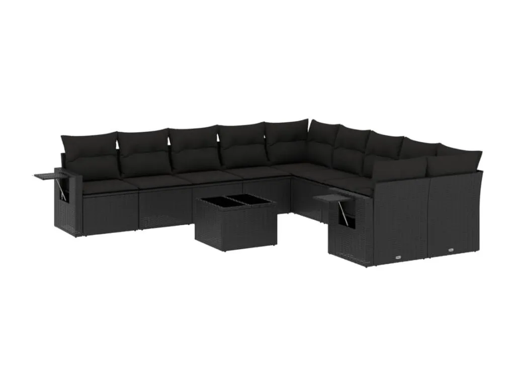 Boverdeco Set de sofás de jardín 11 pzas y cojines ratán sintético negro