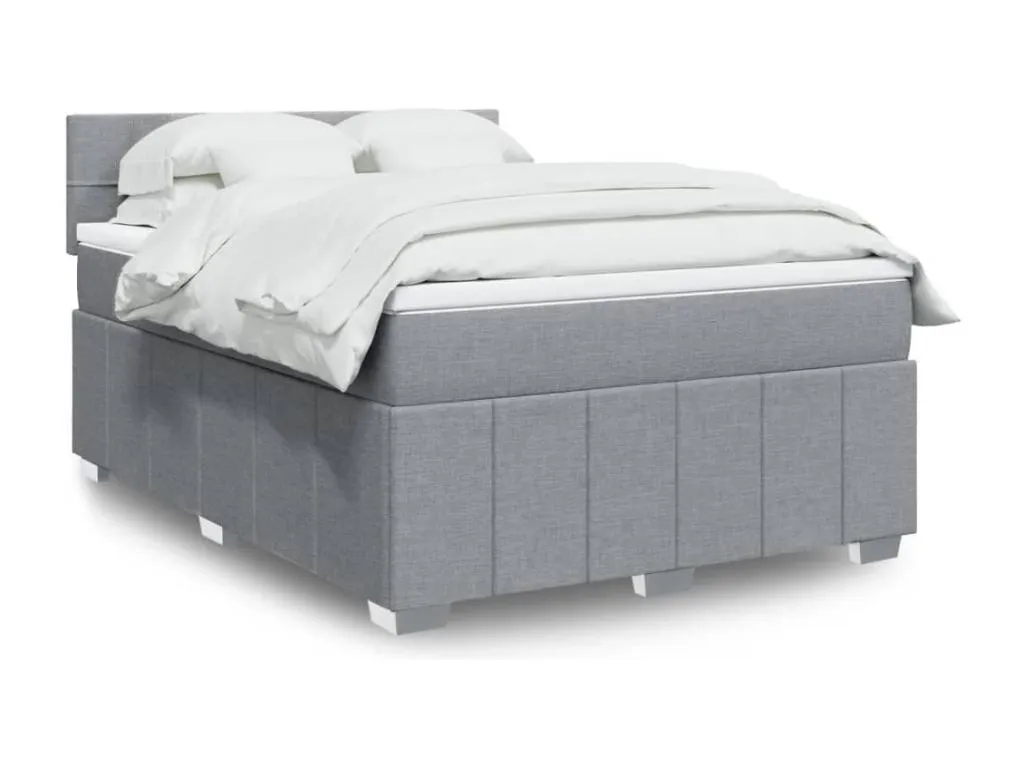 Cama box spring con colchón tela gris claro 160x200 cm oqf3522714