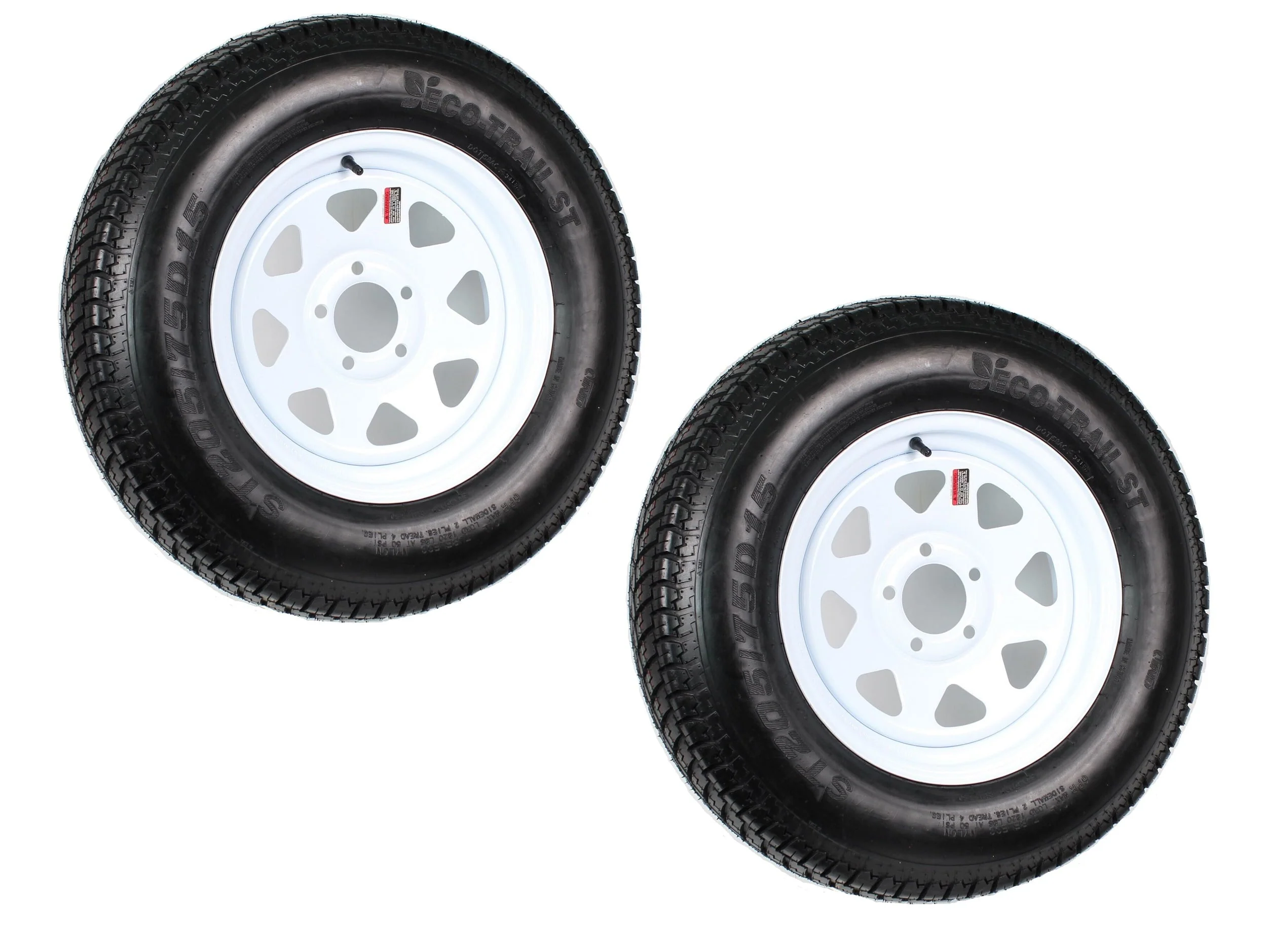 2 - Pack Trailer Tire on Rim ST205/75D15 205/75 D 15 In. LRC 5 Hole White Spoke