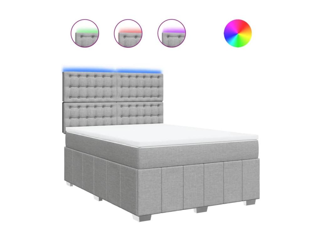 Cama box spring con colchón tela gris claro 160x200 cm