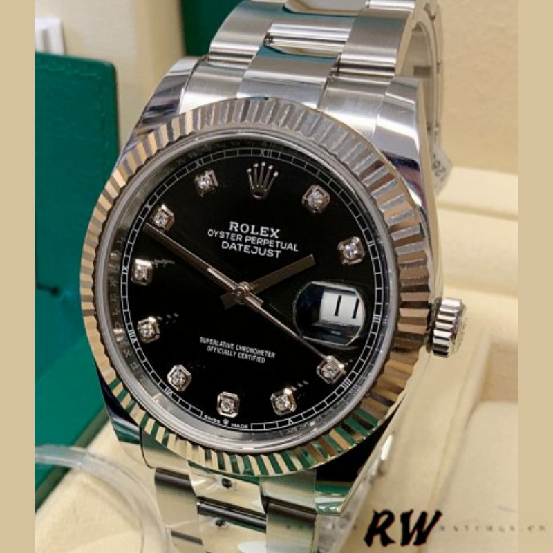 Rolex Datejust 126334 Fluted Bezel Black Diamond Dial 41MM Mens Replica Watch
