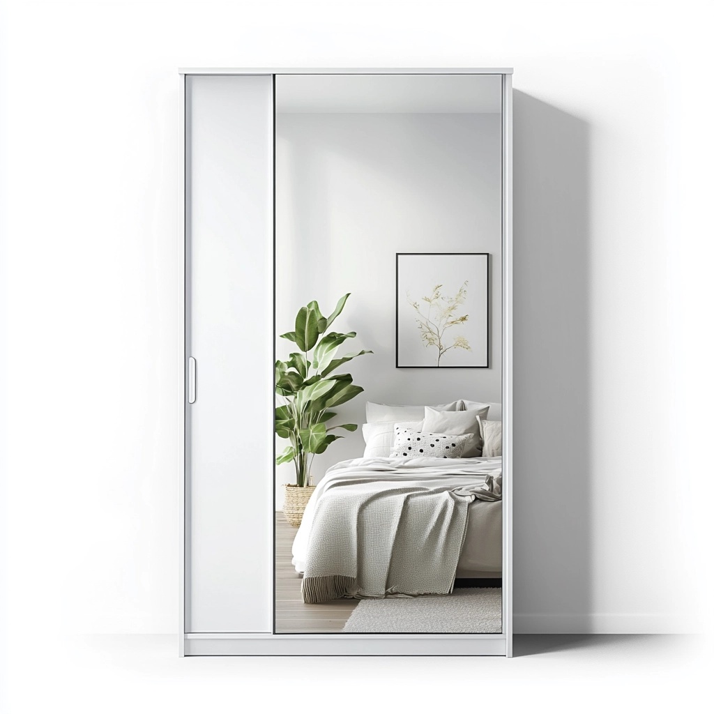 Armario de dormitorio con puertas correderas espejo grande acabado blanco moderno de melamina armario ropero funcional 200x120 cm XQ8901522