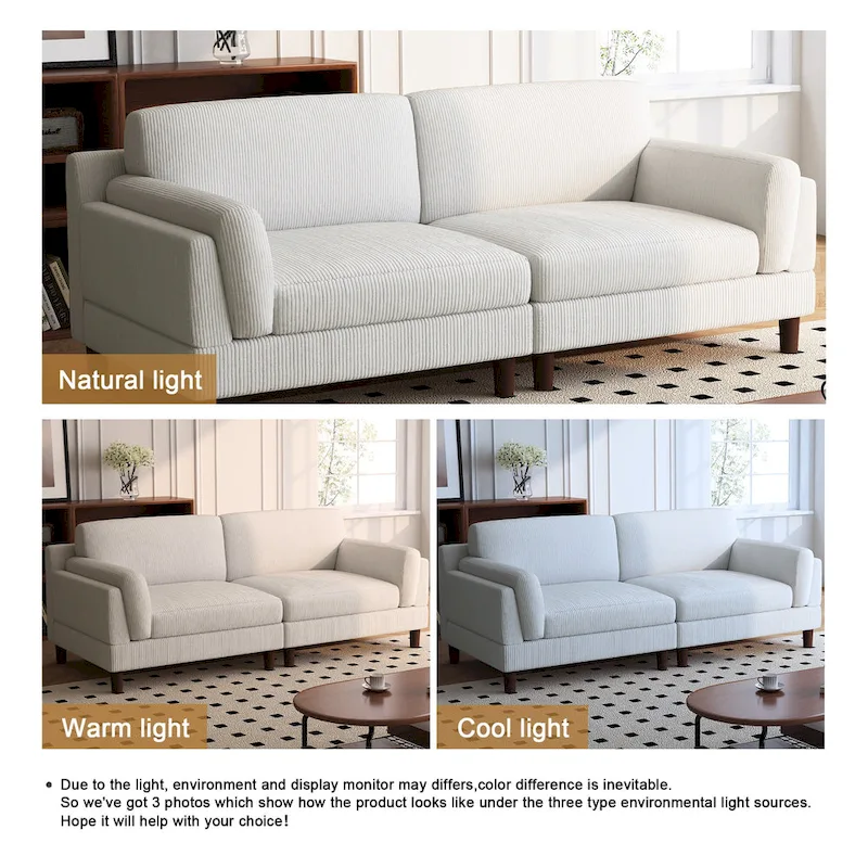 90-Inch Oversized Corduroy Sofa for Living Room with Reversible Cushions