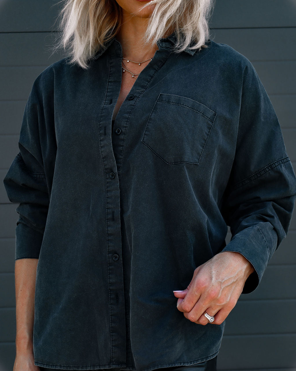 Surplus Cotton Collared Button Down Top - Washed Black - Se7enfashion